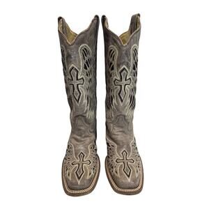 Corral Women's Sequin Wings & Cross Leather Western Cowboy Boots Square Toe 8W